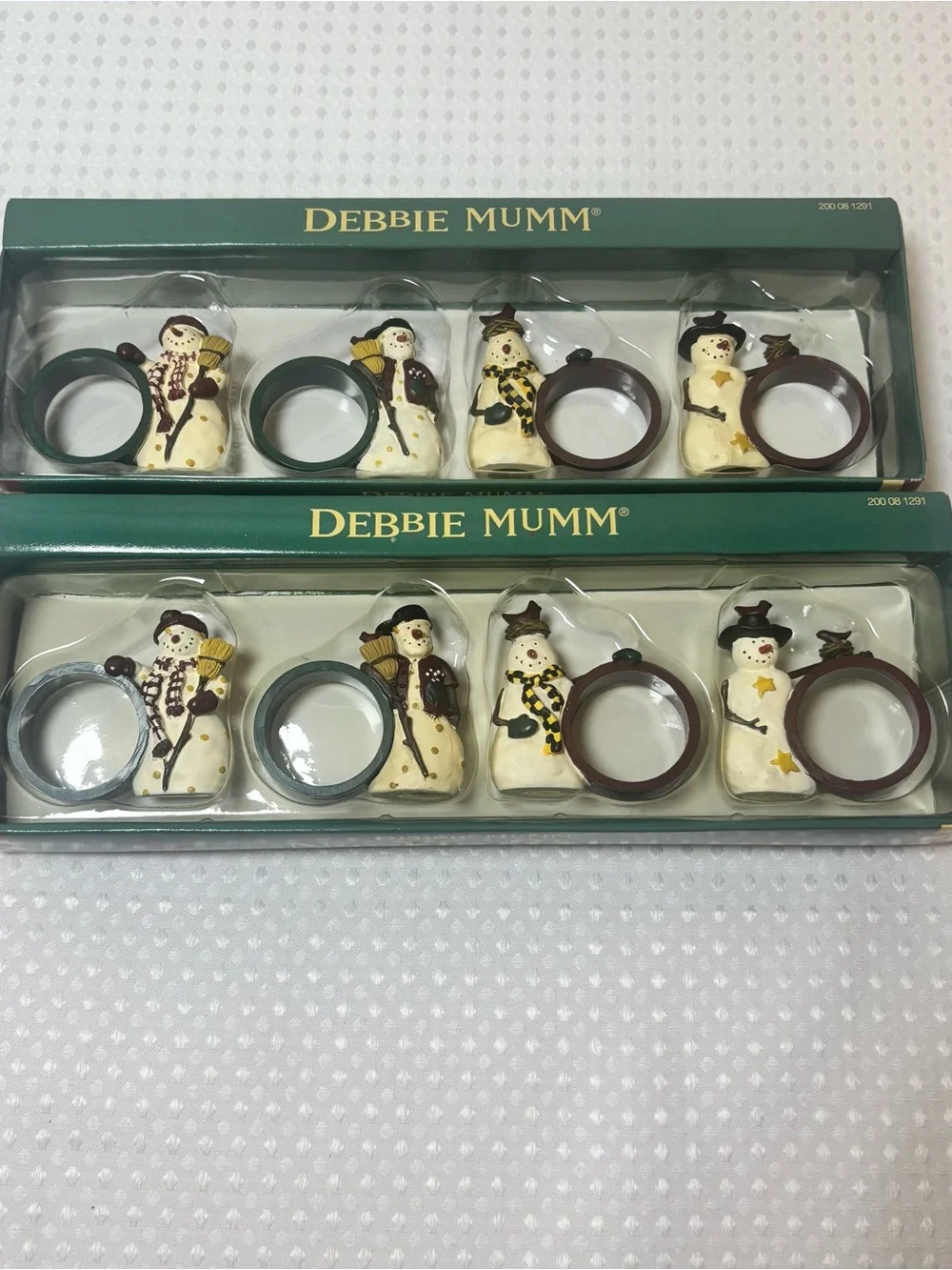 VTG Debbie Mumm Snowman Napkin Rings Set of 8 Christmas Holiday Table Decor